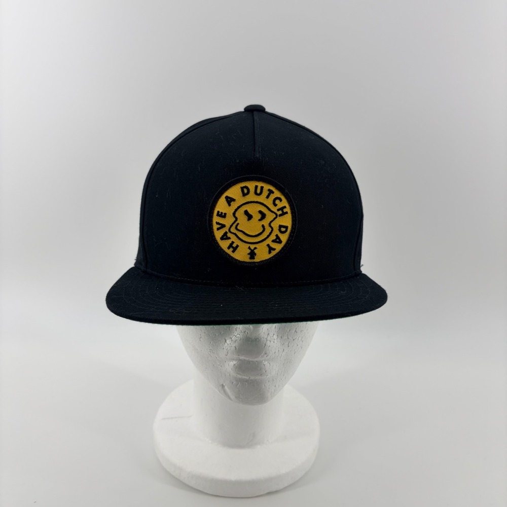 Dutch Bros Have A Dutch Day Snapback‎ Hat Black Yellow Smiley Face Yupoong Cap